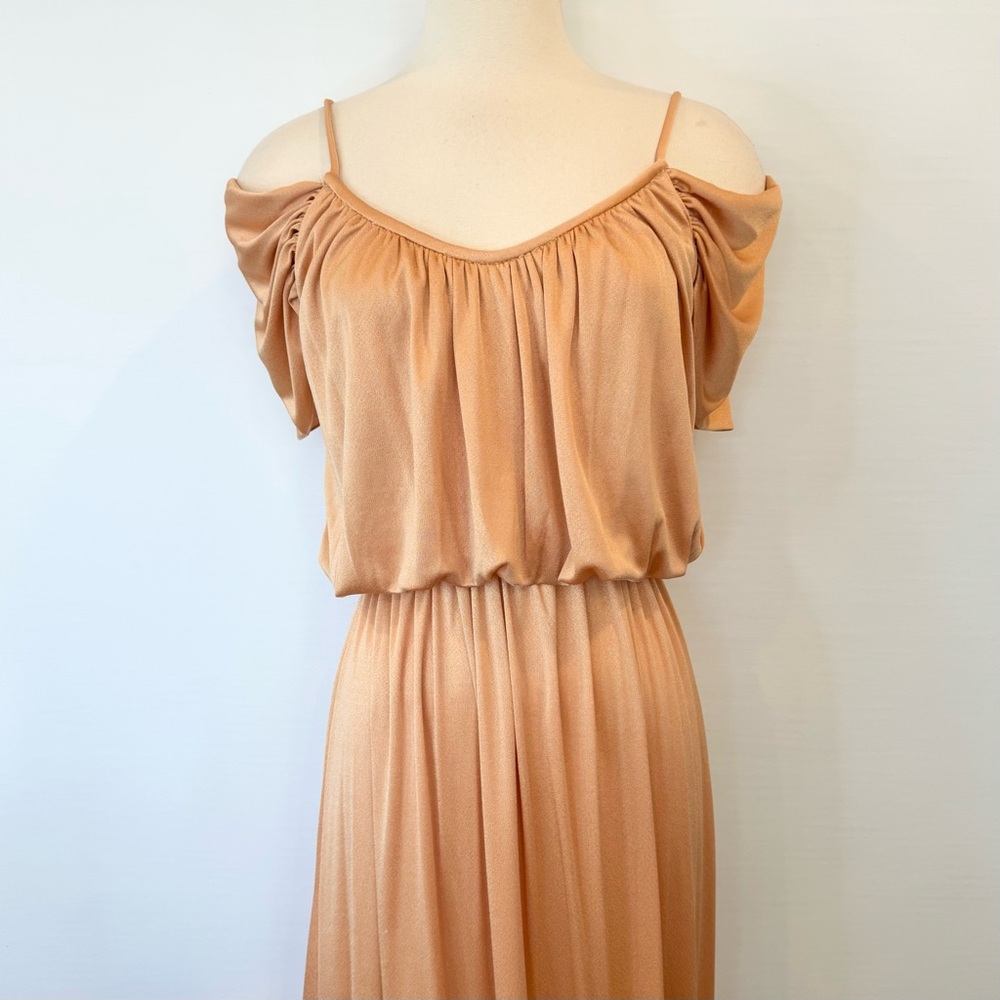 Vintage Silky Satin Champagne Draped Floor Length Maxi Gown Column Slip Dress M🔥 - Picture 5 of 7